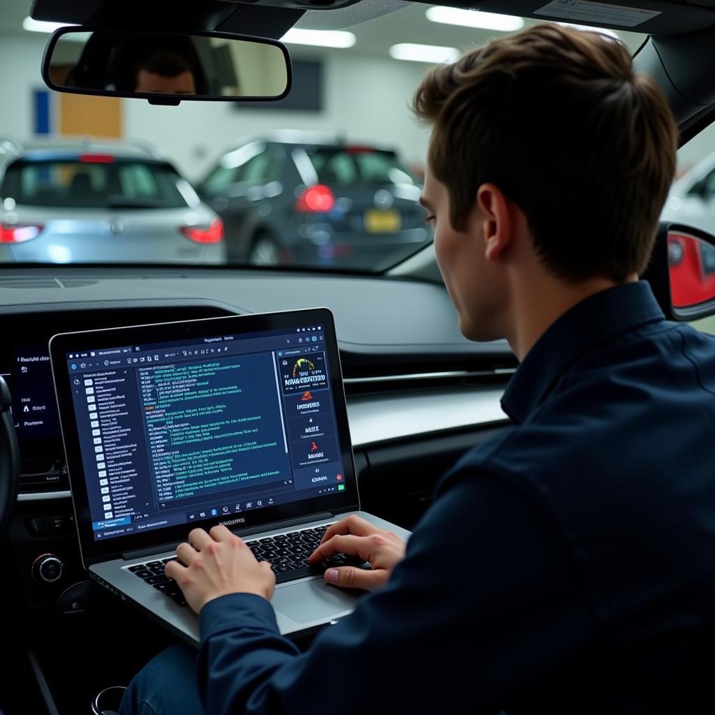 Student Using Car Diagnostic Software