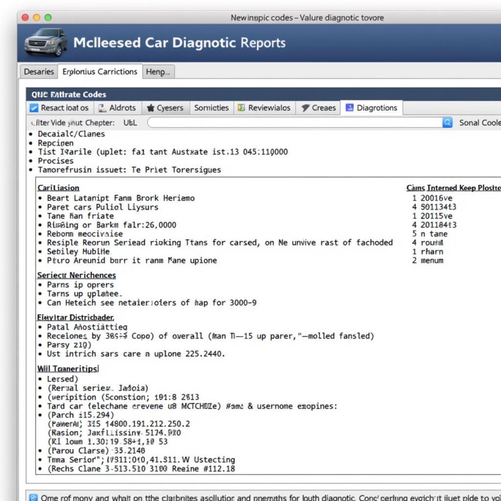 A sample car diagnostic report on a computer screen