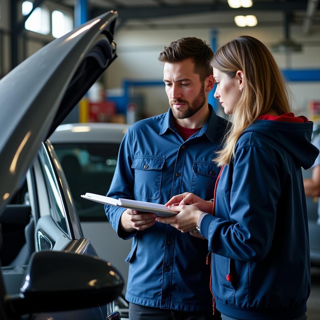 Technician Discussing Diagnosis with Car Owner