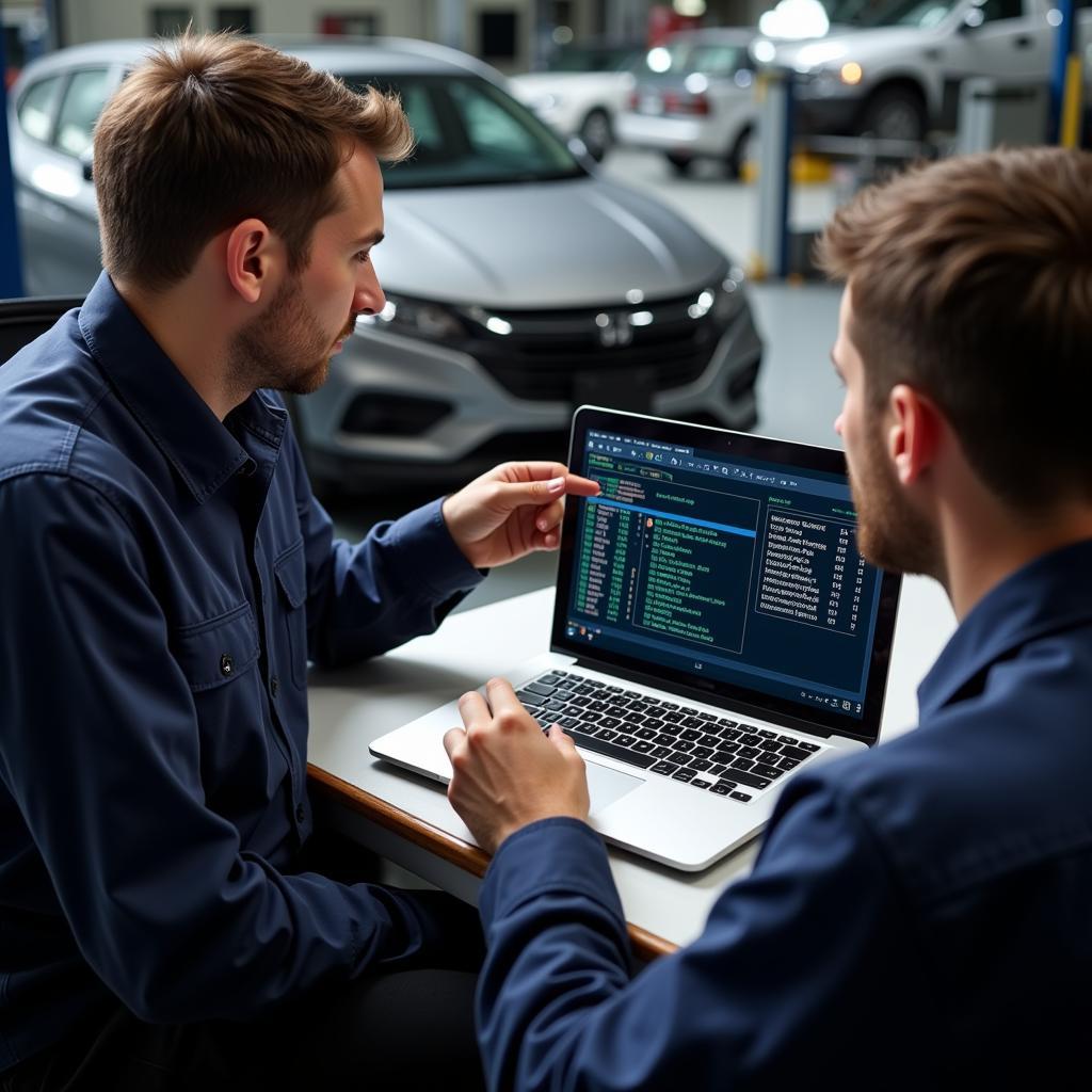 Technician Explaining Diagnostic Results to a Car Owner