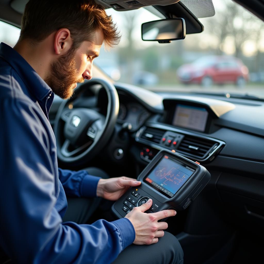 Technician Performing Car AC Diagnostics