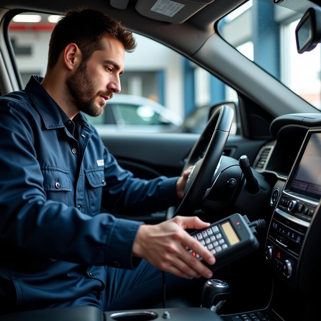 Technician Performing Car Diagnostics in Lincoln