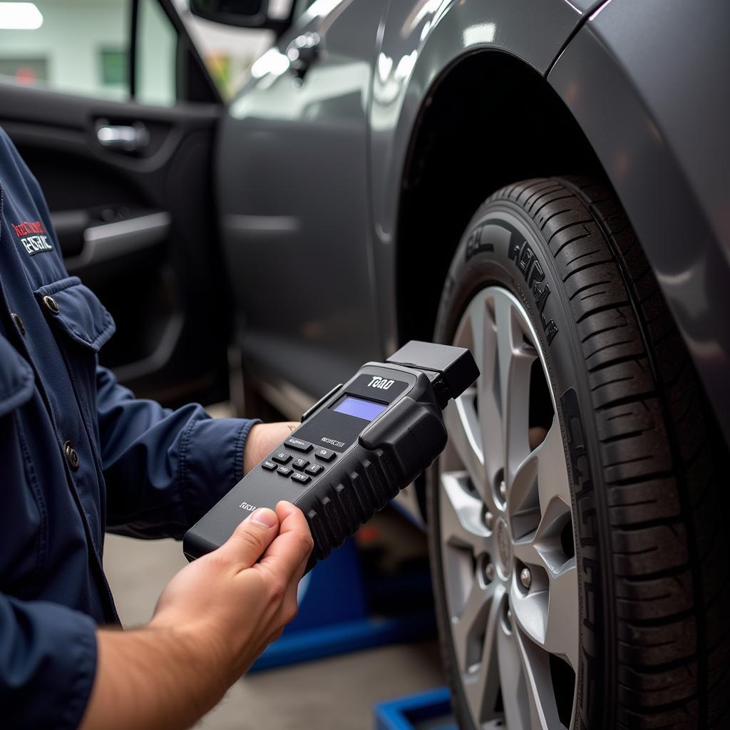 Mechanic using Toad car diagnostics tool