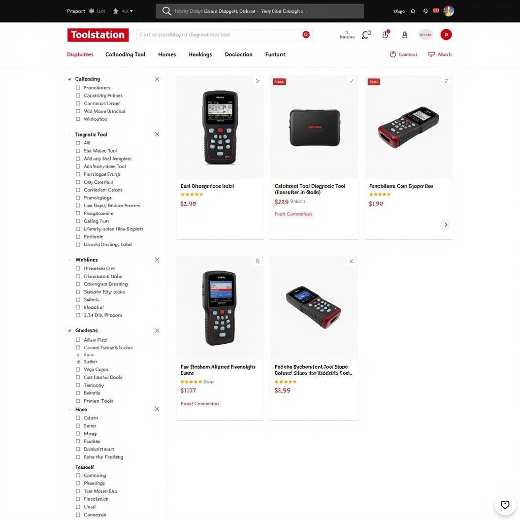 Toolstation Website Showing Car Diagnostic Tools