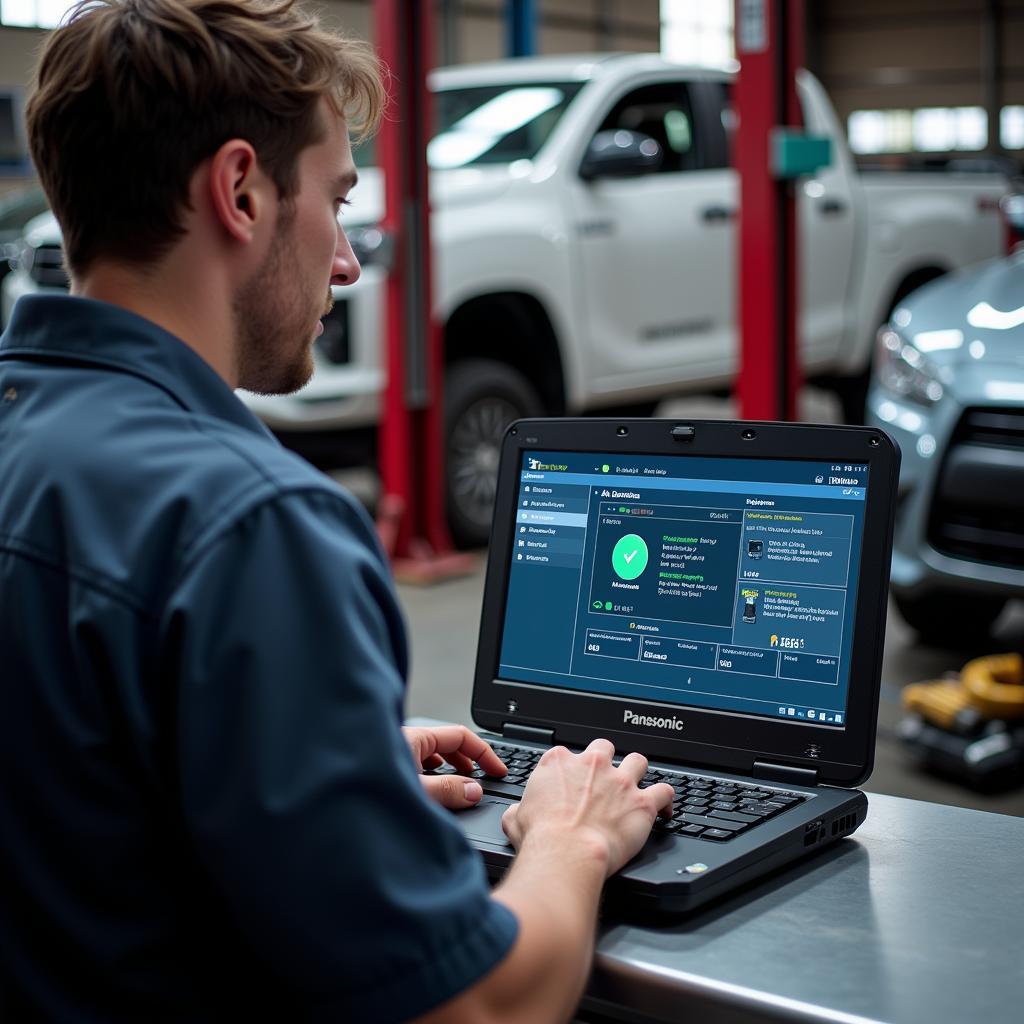 Toughbook displaying diagnostic software