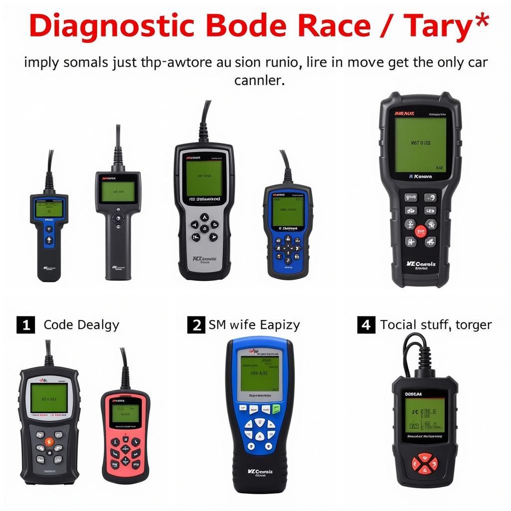 Different types of car diagnostic scanners arranged on a workbench