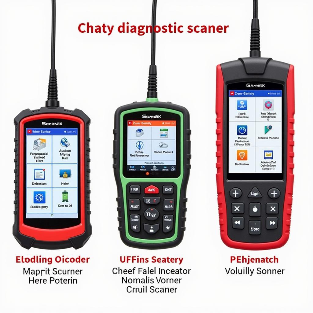 Three different types of car diagnostic scanners: basic, advanced, and professional