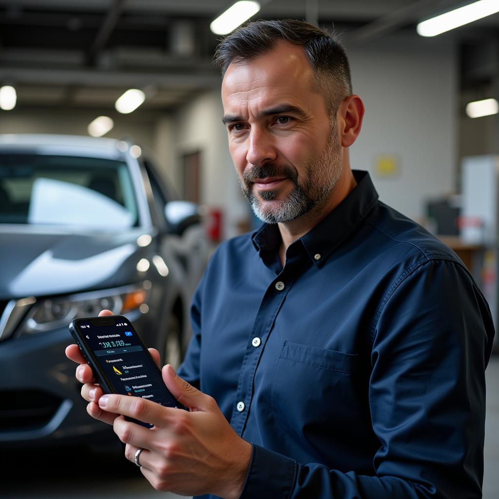 Uri Levine using a car diagnostic app