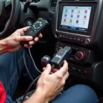 Mechanic Using a VAG Diagnostic Machine on a Car