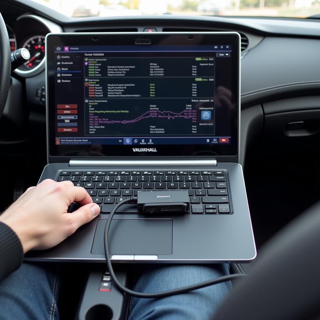 Vauxhall Diagnostic Software Interface connected to a laptop