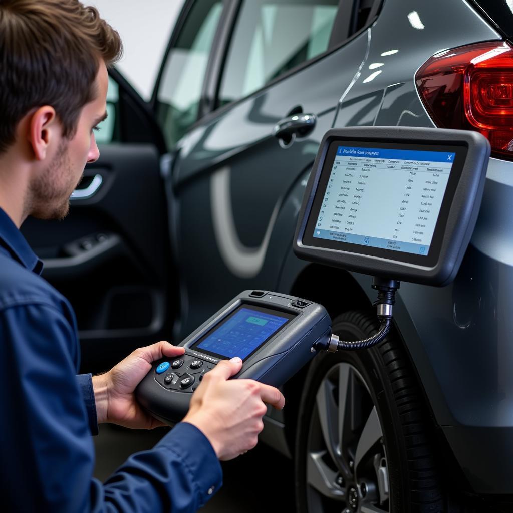 Mechanic Diagnosing a Vauxhall Car