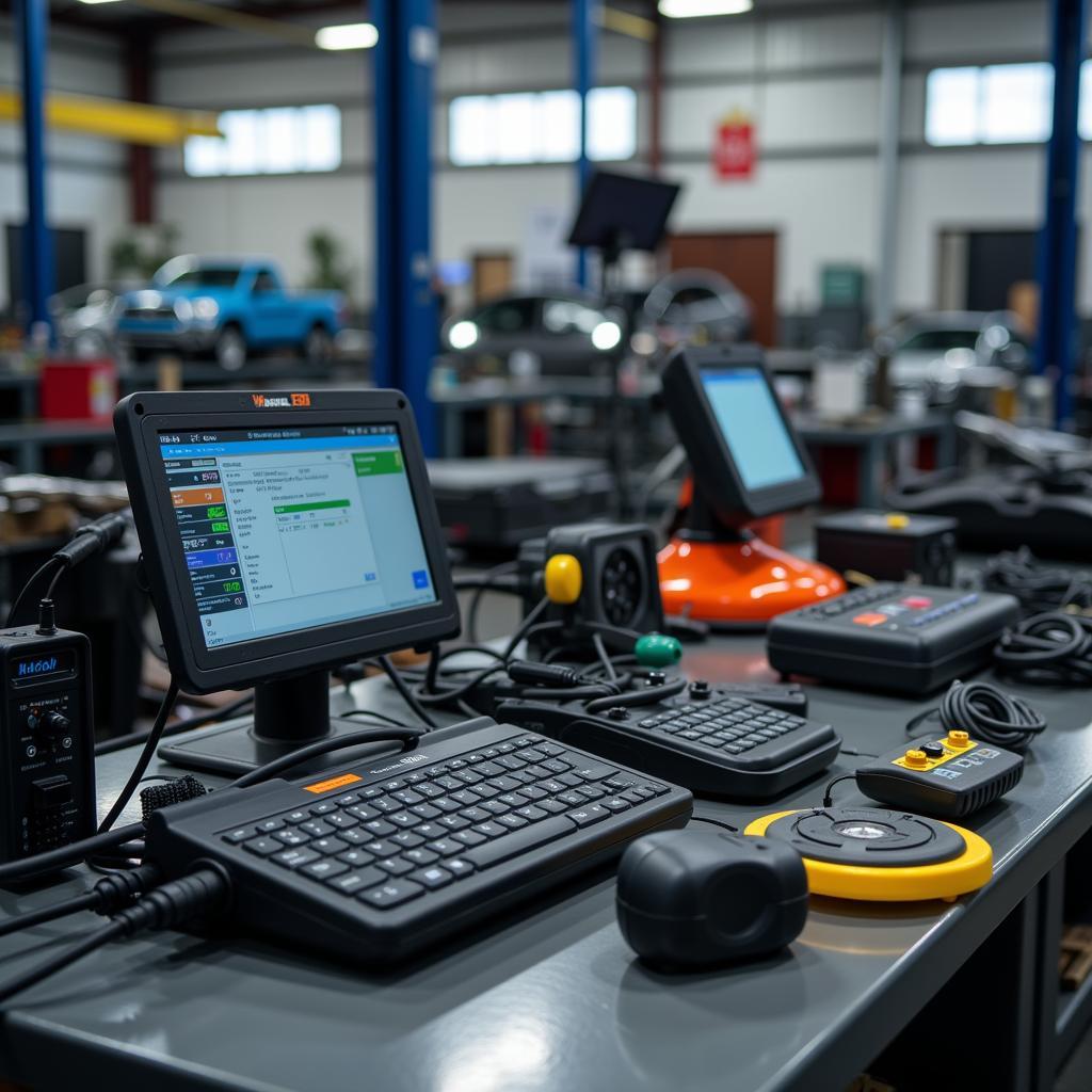 Car diagnostics tools and equipment in a Motherwell garage.