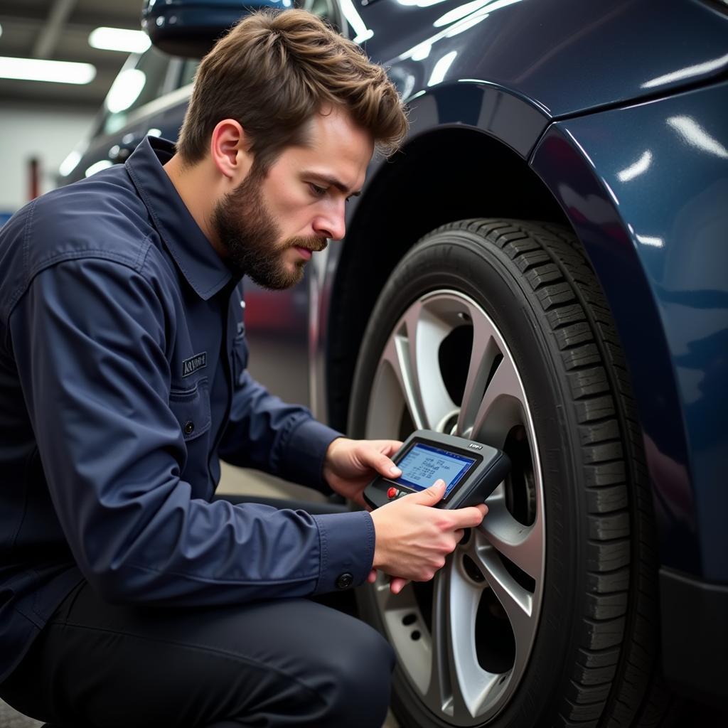 Mechanic Using Victor Tools Reader in a Shop