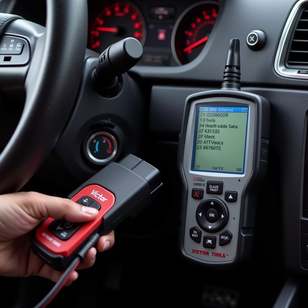 Car Diagnostic Reader Plugged into a Dashboard