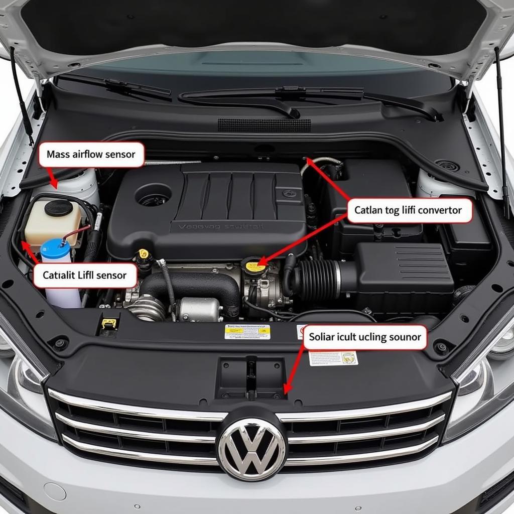 VW Engine Bay with Highlighted Components