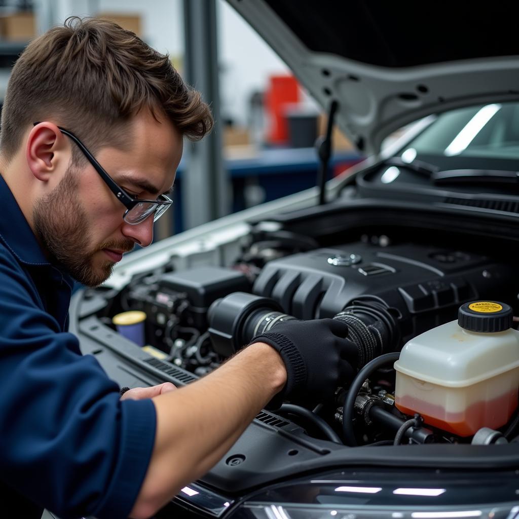 VW Mechanic Inspecting SRS System