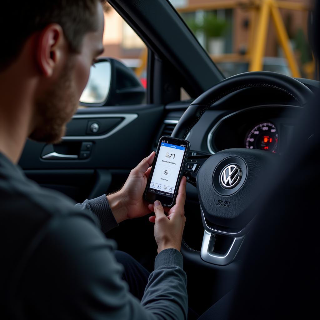 VW Owner Using Diagnostic Tool at Home