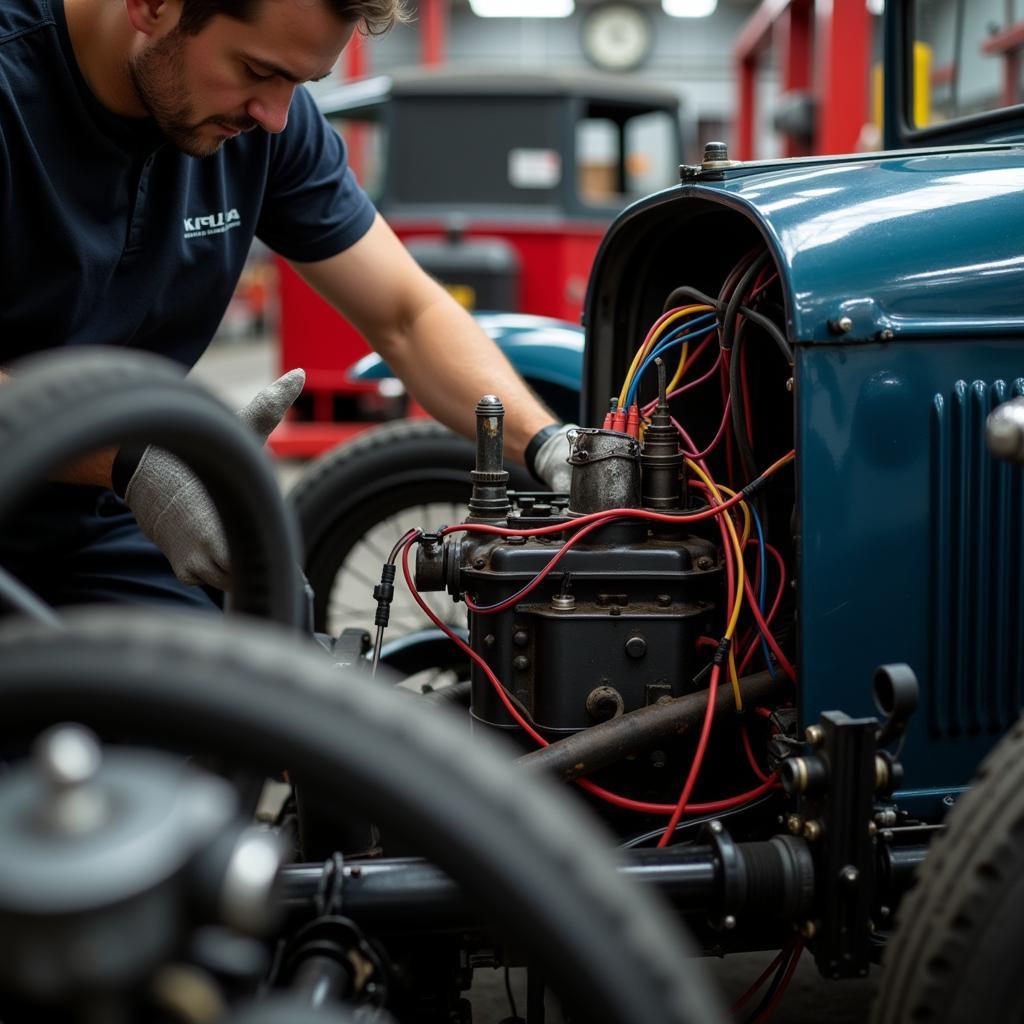 Wiltshire Mechanic Examining Classic Car Wiring