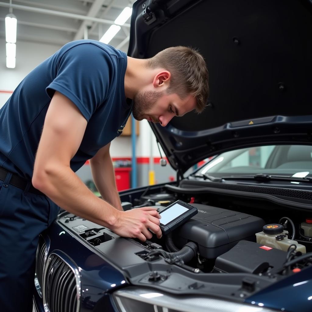 Mechanic using a wireless car diagnostic interface