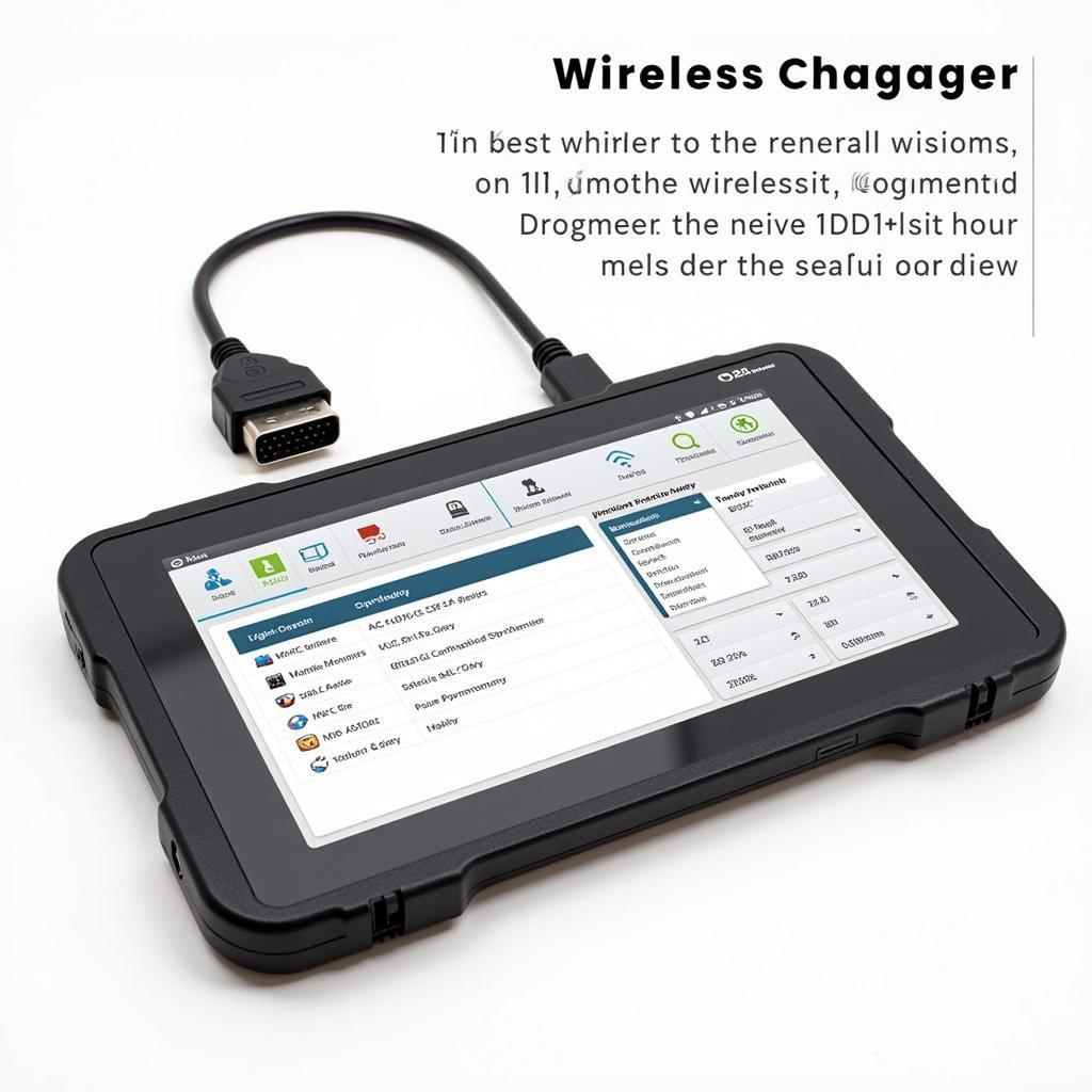 A wireless car diagnostic tool paired with a tablet