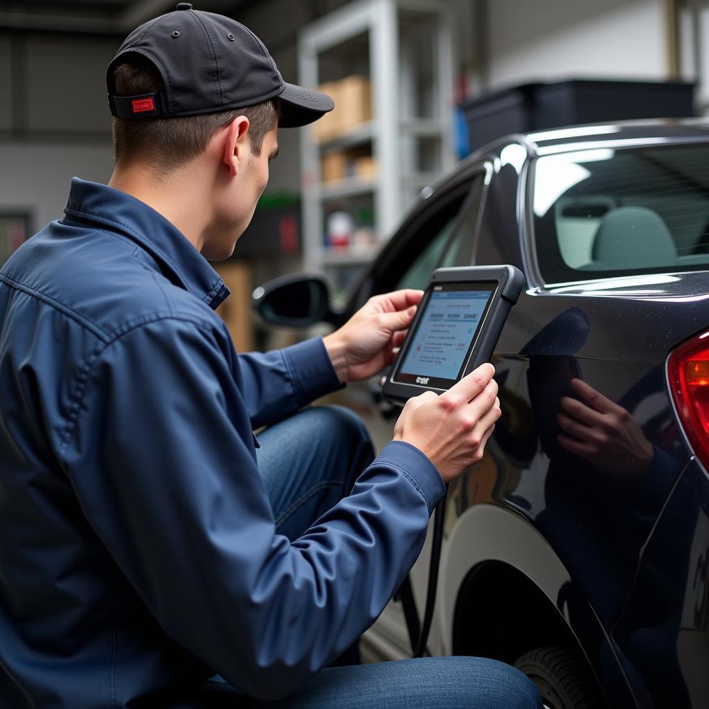 Mechanic Using XTOOL X100 Pad Professional