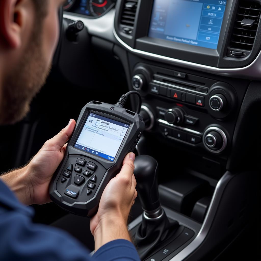 Mechanic Using an ABS Diagnostic Tool