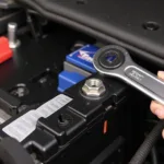 Adjustable Wrench Removing Car Battery Terminal