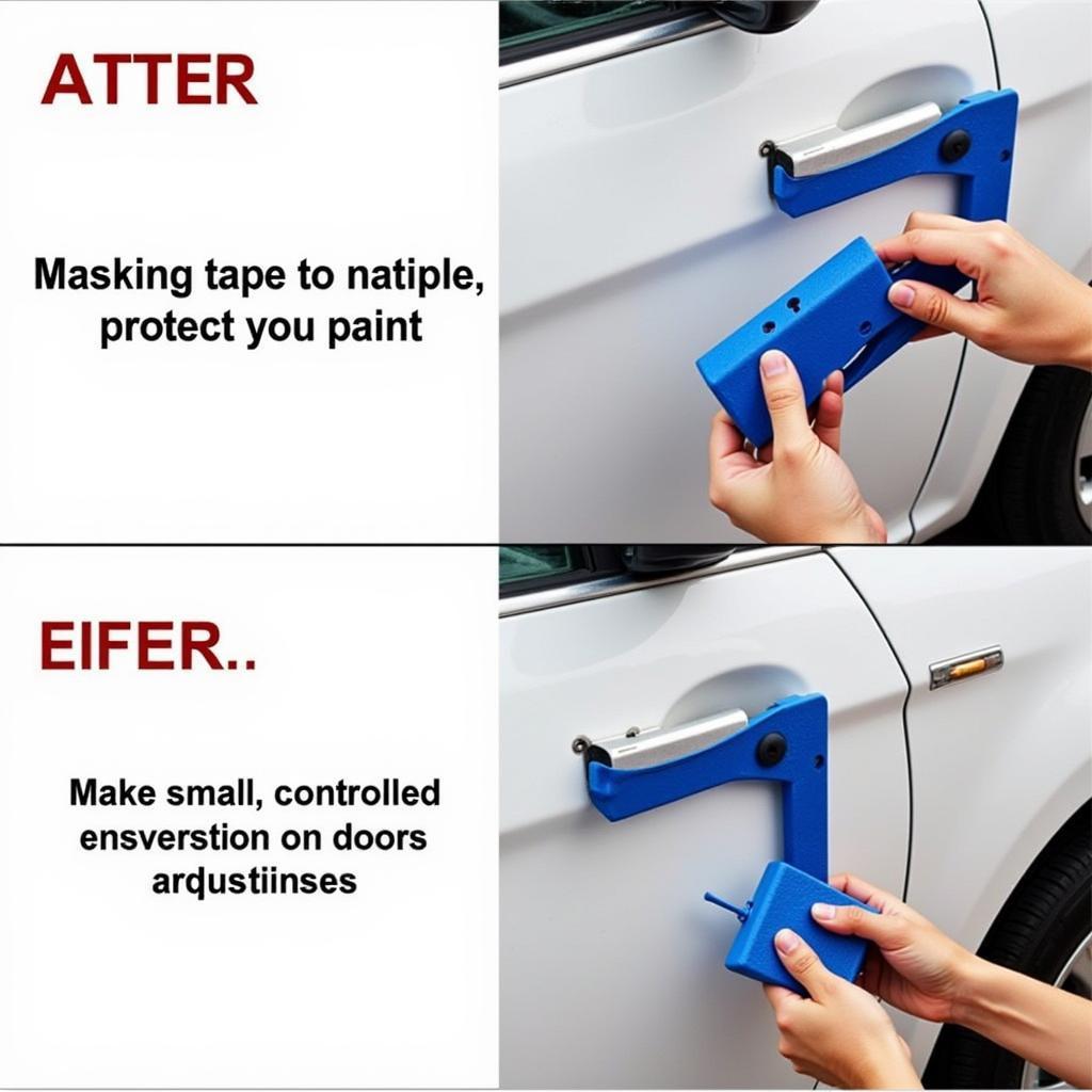 Adjusting a Car Door Hinge with a Tool