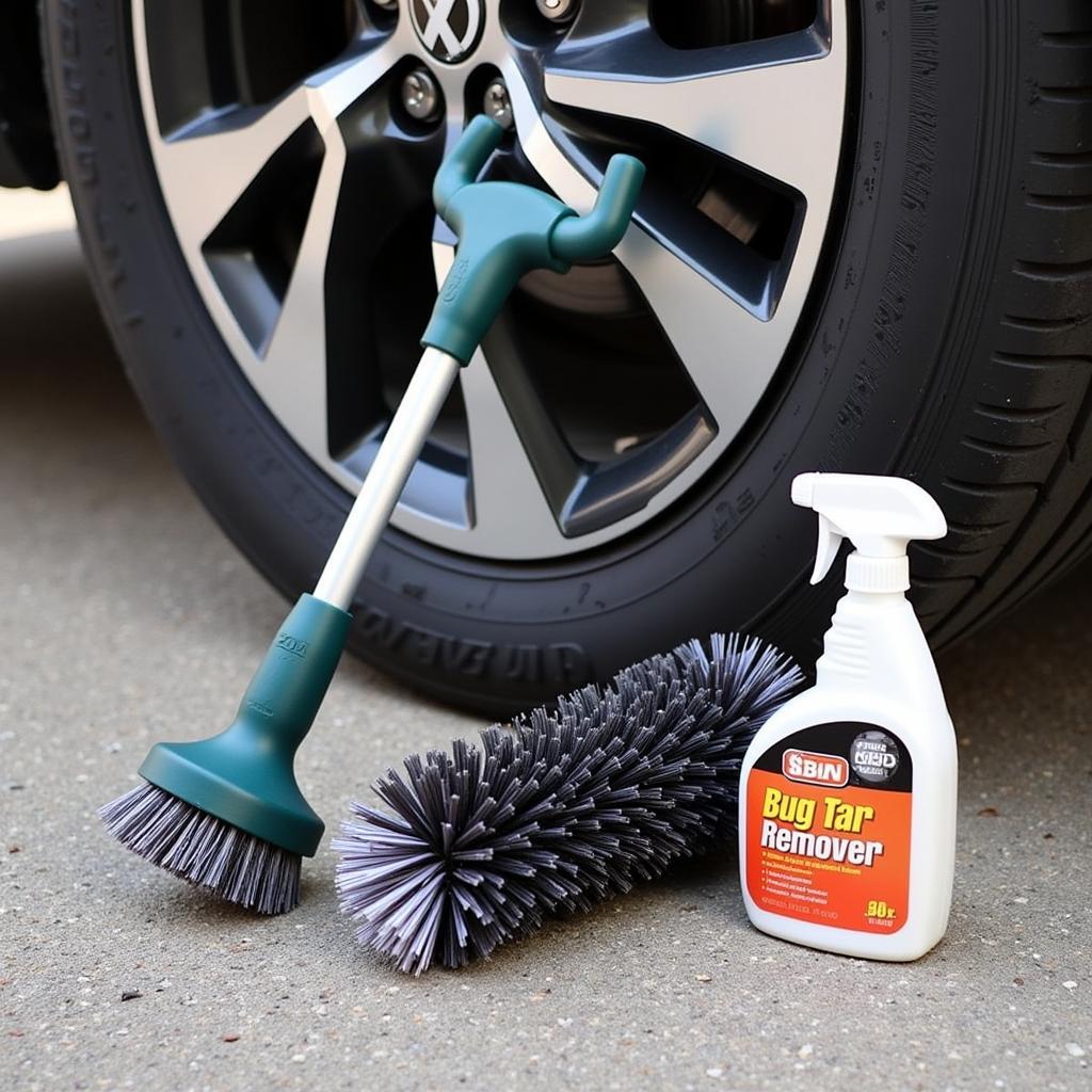 Advanced car cleaning tools including wheel brushes, tire cleaning kit, and bug and tar remover