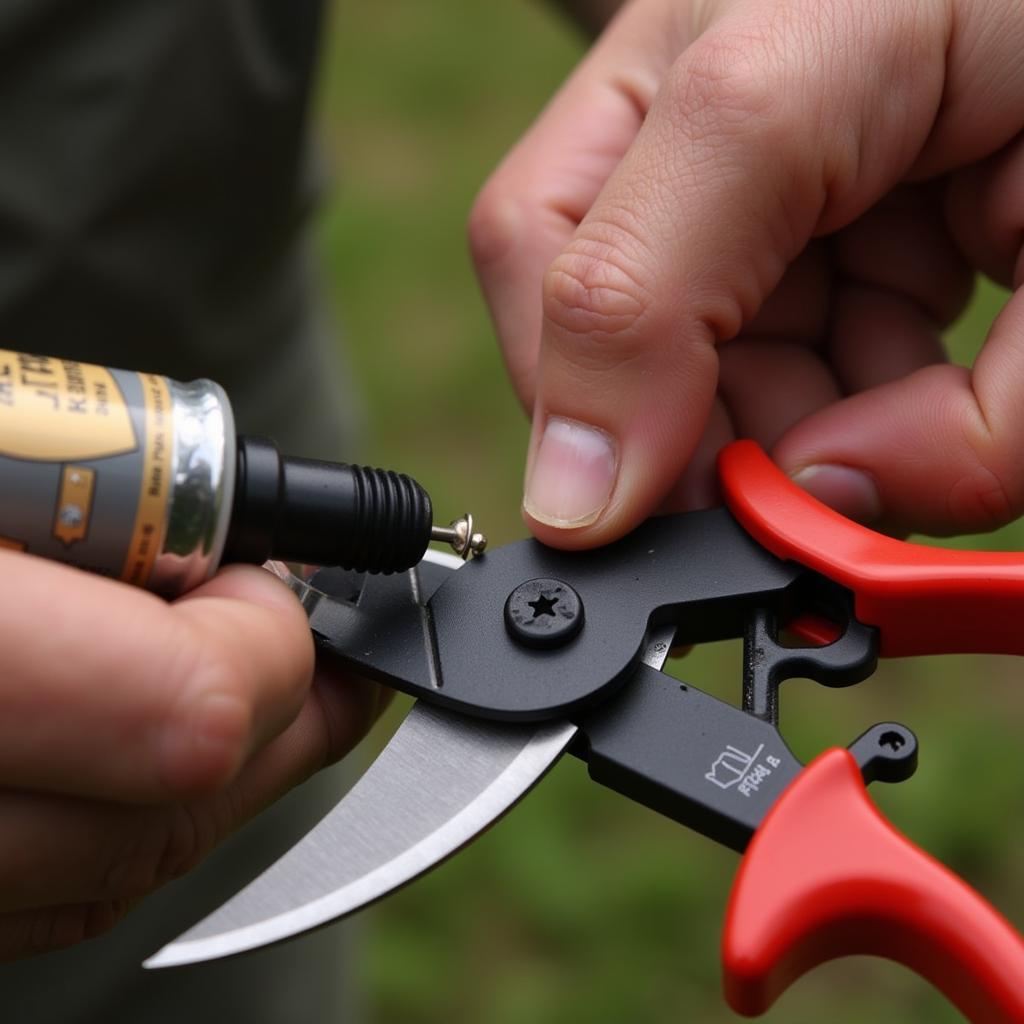 Applying Oil to Pruning Shears Hinge