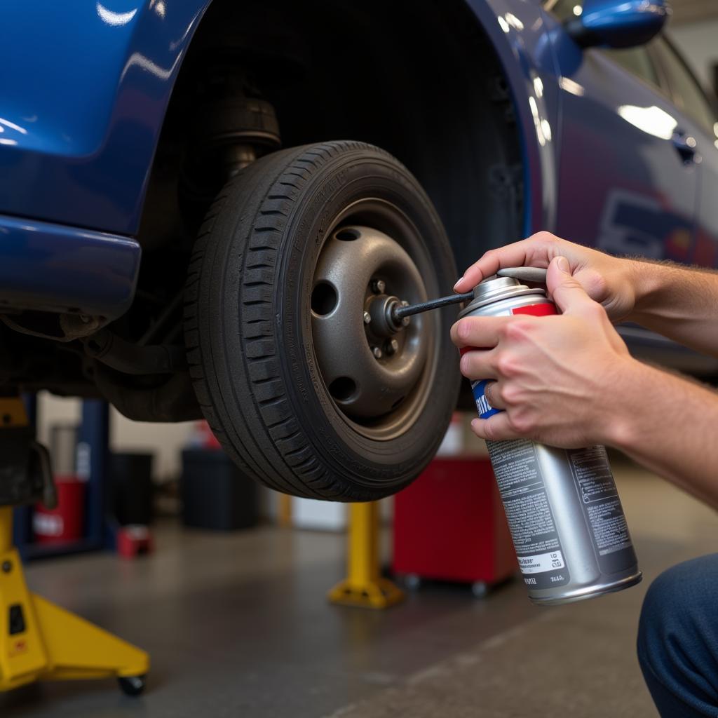 Applying Penetrating Oil to Lug Nuts