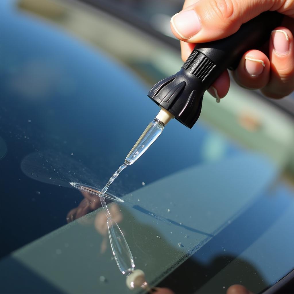 Applying Resin to Windshield Crack