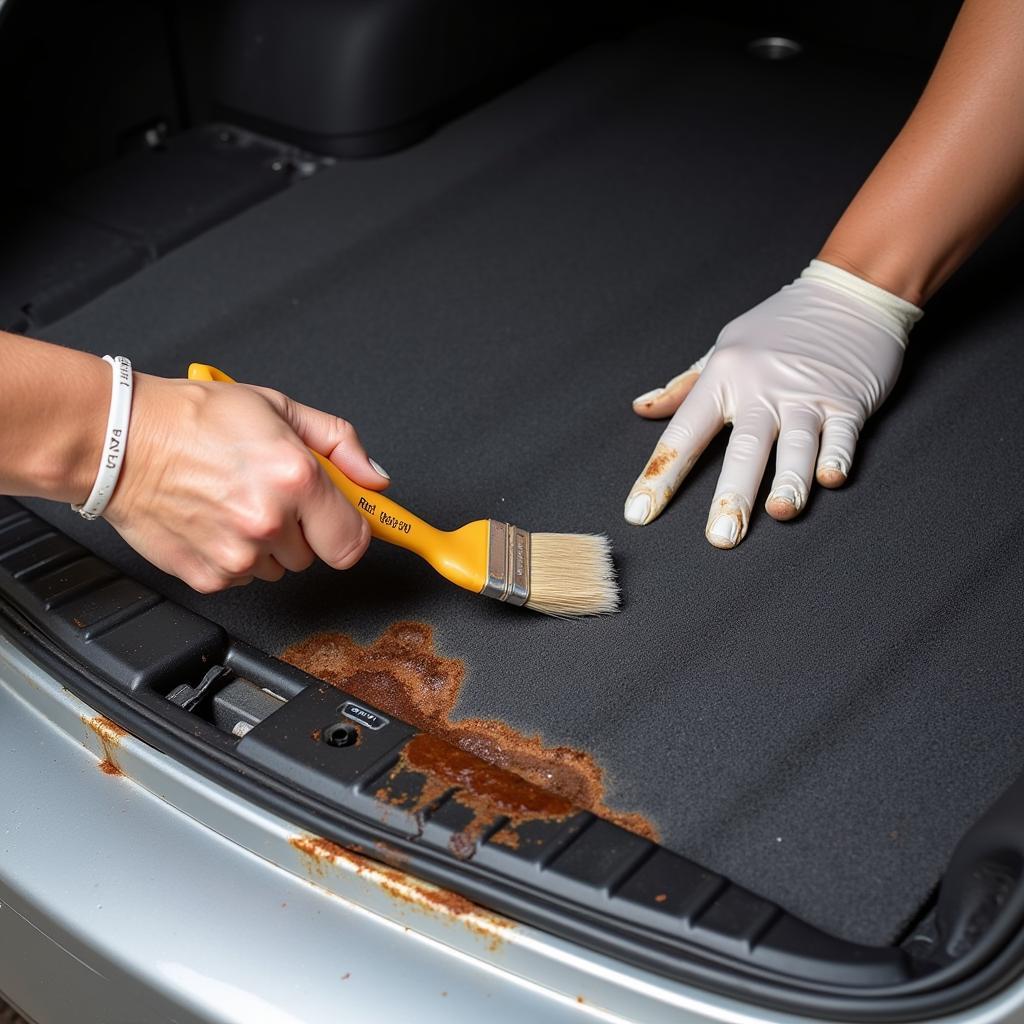 Applying Rust Converter to Car Trunk