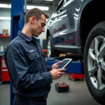 Automotive Diagnostic Technician Working on a Car