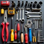 Best Car Tools for Garage Forum: A collection of essential hand tools, including wrenches, sockets, screwdrivers, and pliers, arranged neatly on a workbench.