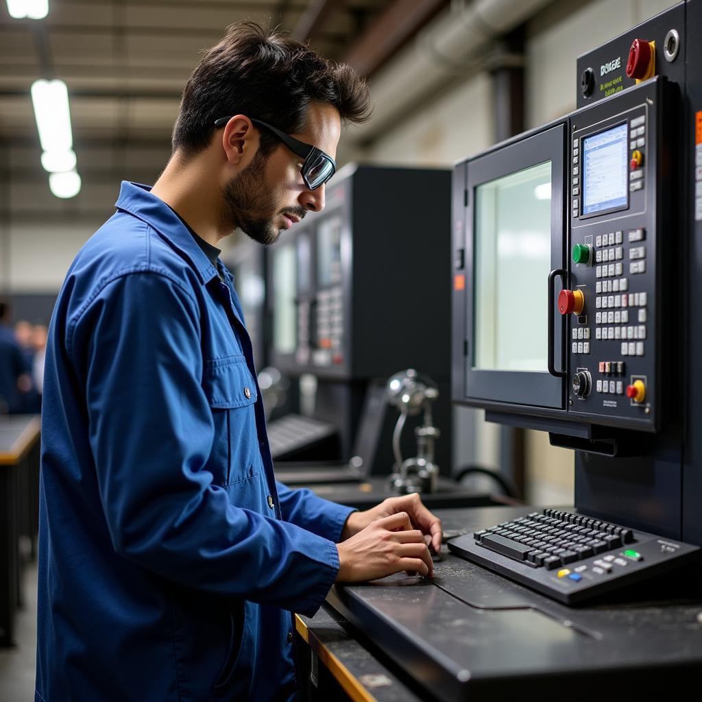 CNC Machinist Operating a Machine at Bhavya Machine Tools