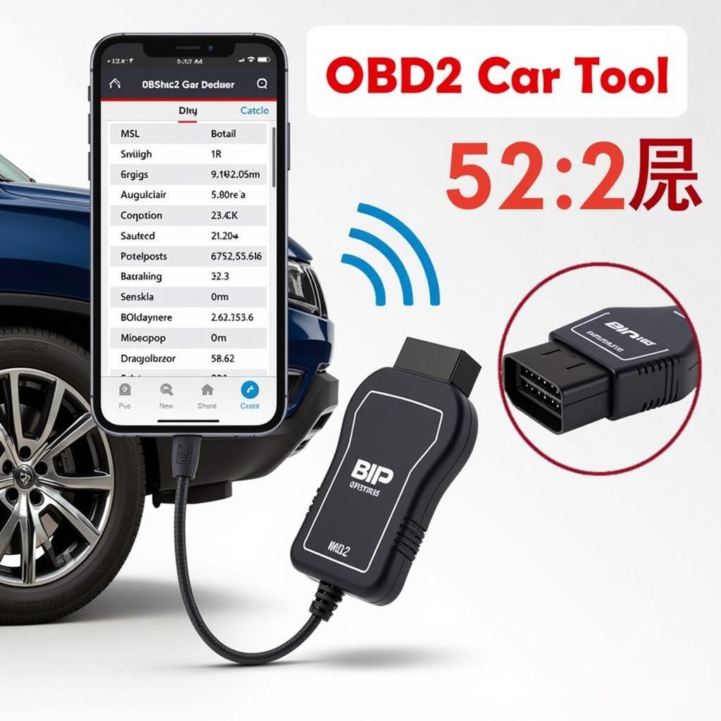 BIP Car Tool Connected to OBD2 Port