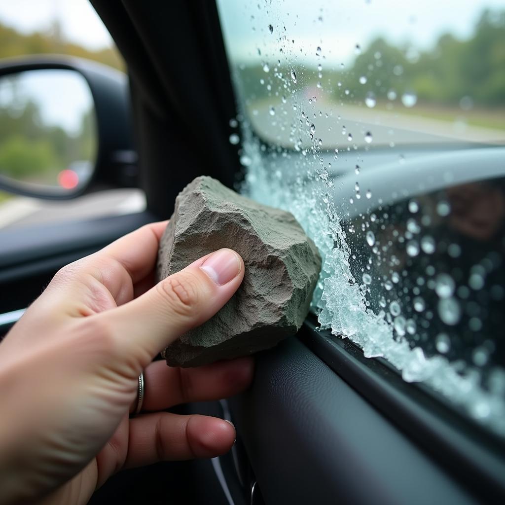 Breaking a Car Window with a Rock