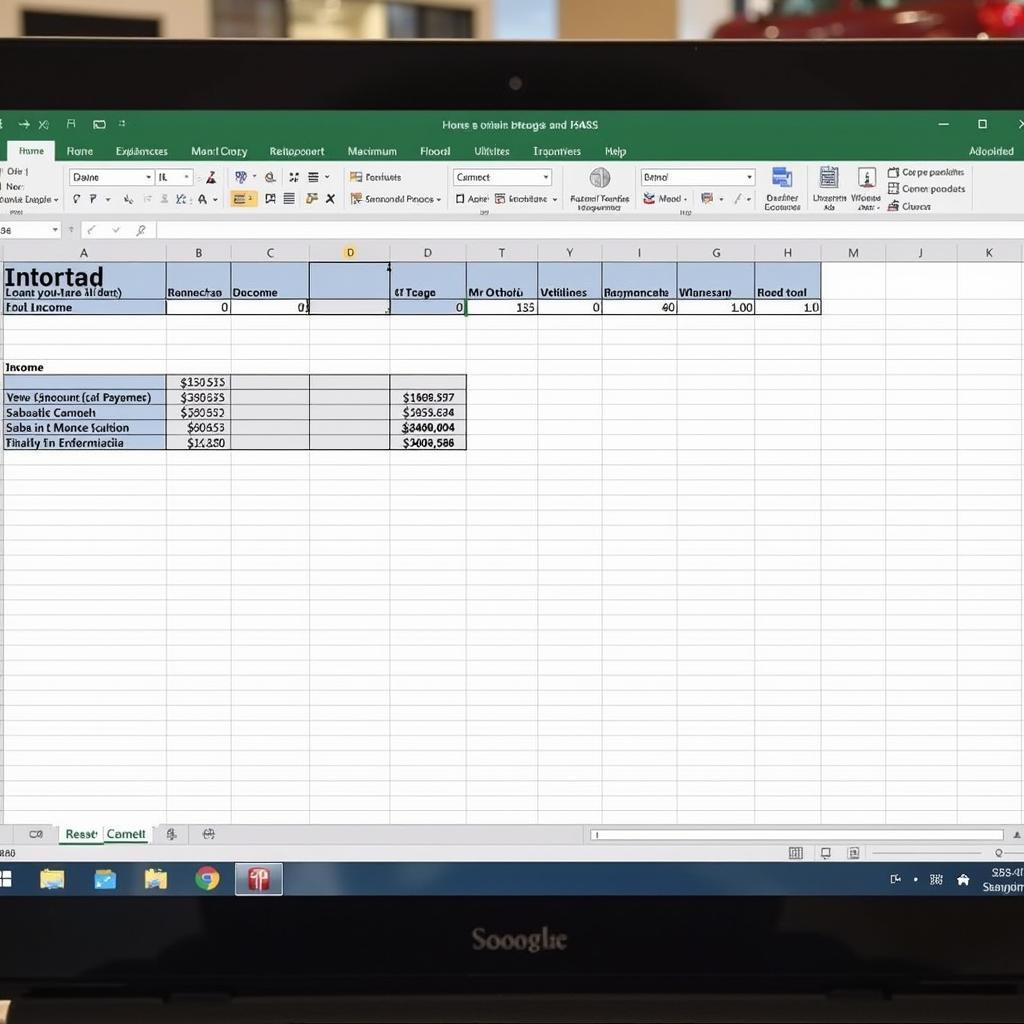 Using a spreadsheet to calculate car affordability based on income and expenses.