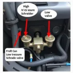 Car AC System with Highlighted Schrader Valves