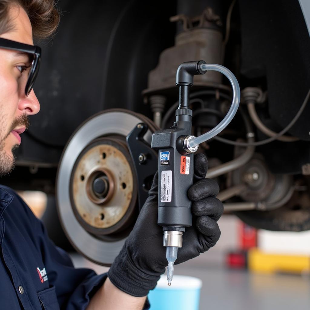 Car Brake Fluid Replacement Tool Pump in Action