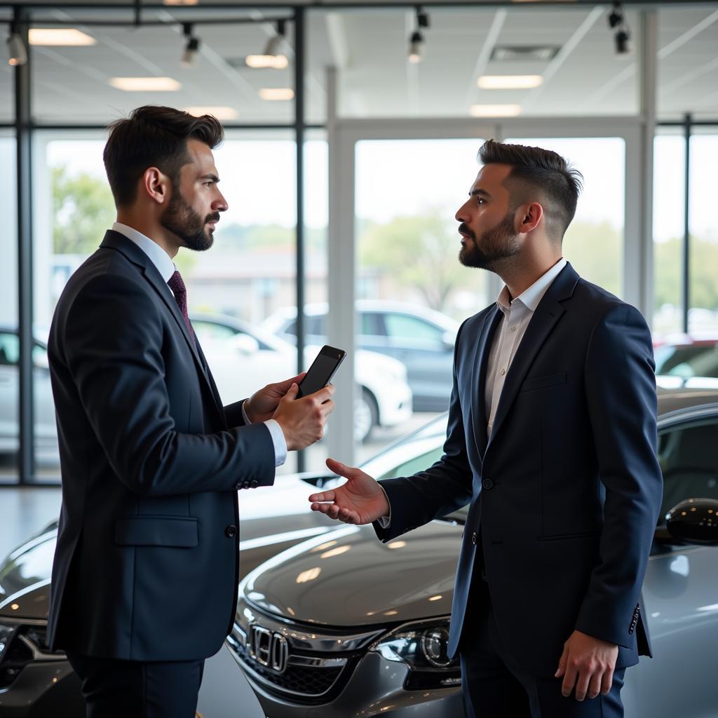 Car Buyer Negotiating at Dealership