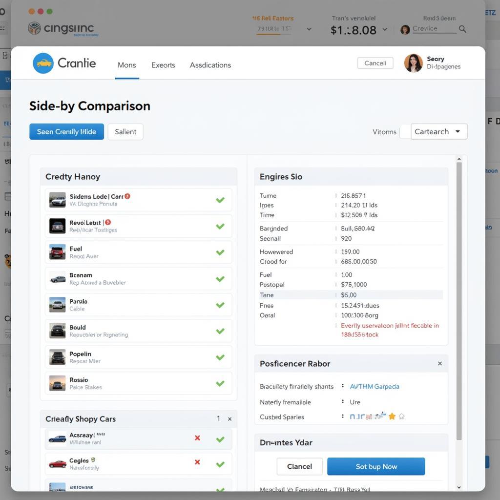 Car Comparison Tool Interface