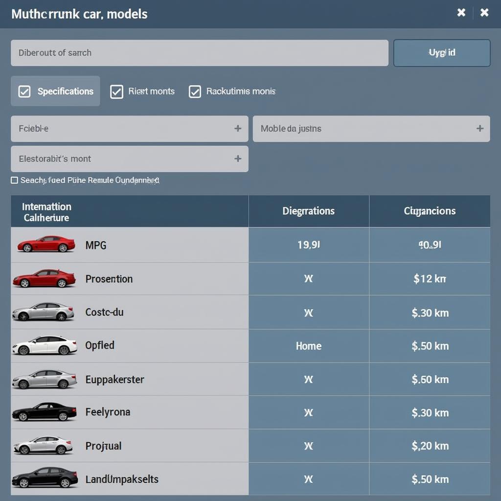 Car Comparison Tool Interface