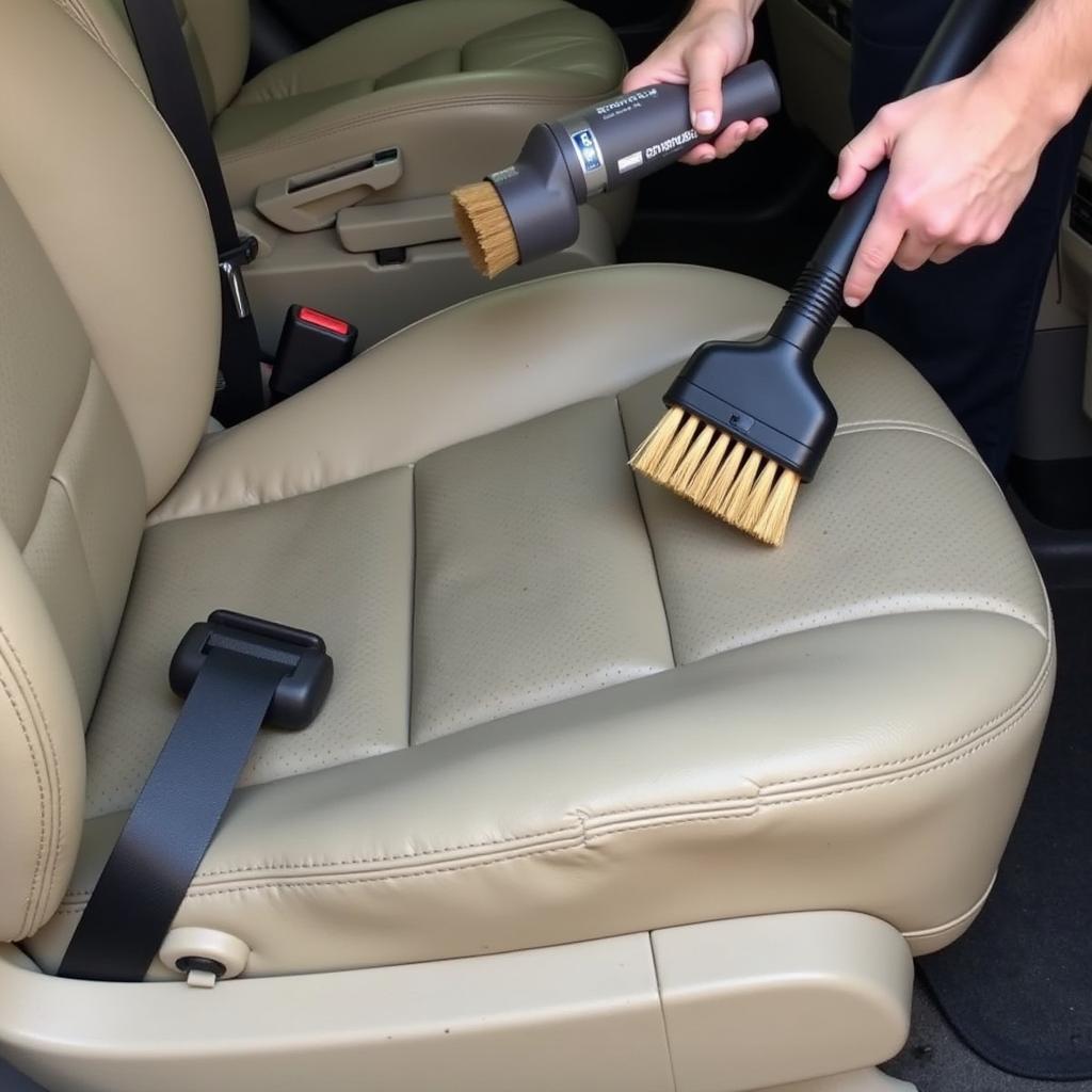 Car Detailing Tools Upholstery Cleaning in Progress