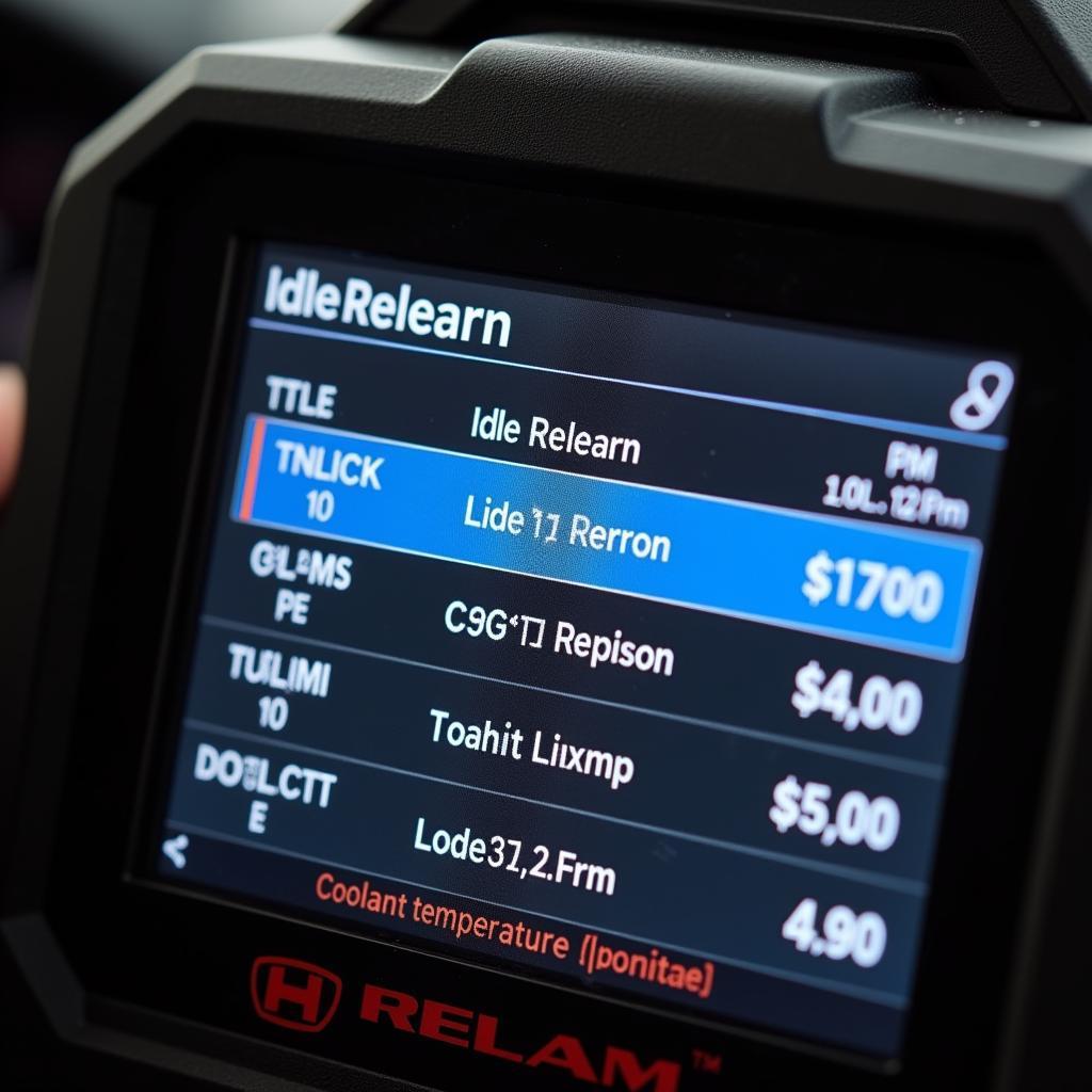 Car Diagnostic Tool Screen Displaying Idle Relearn Process