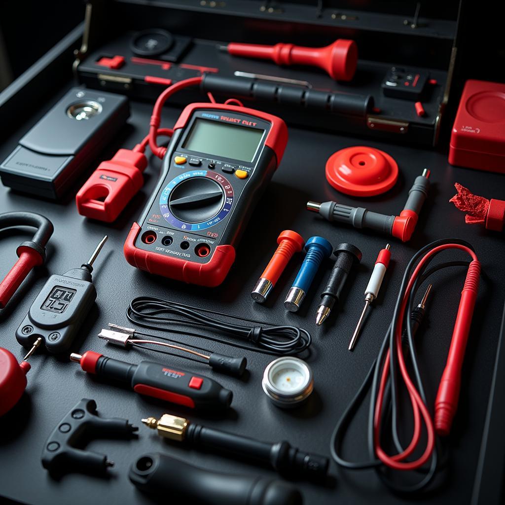 Car Diagnostic Tools Organized on Workbench