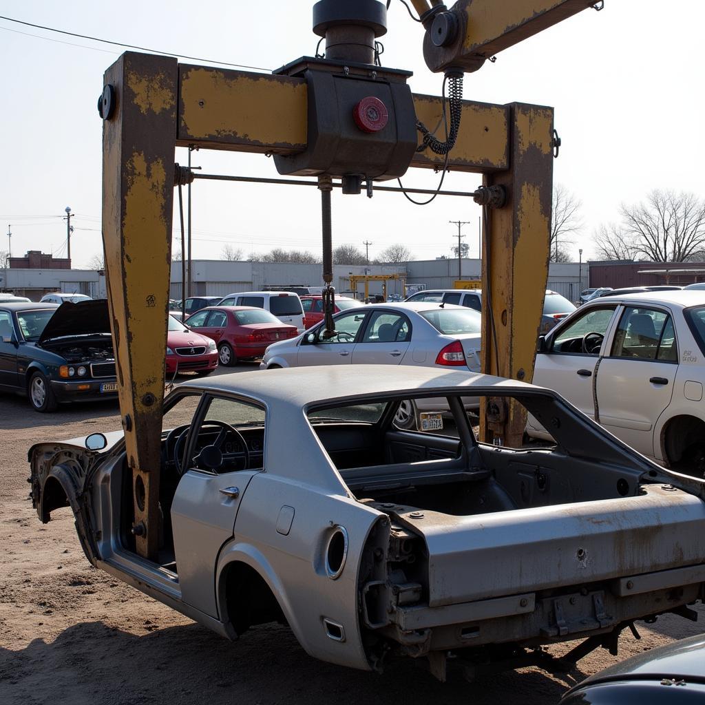 Car dismantling using a hydraulic shear