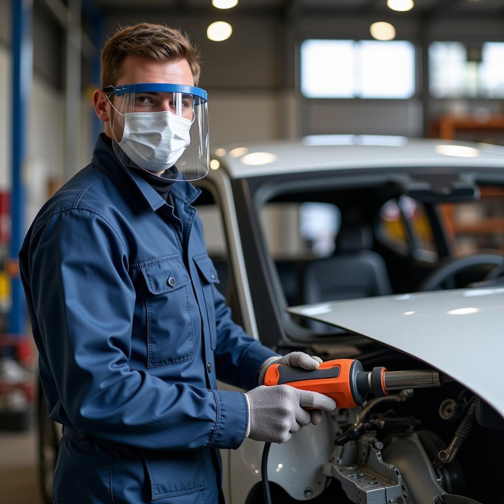 Car dismantling with appropriate safety gear