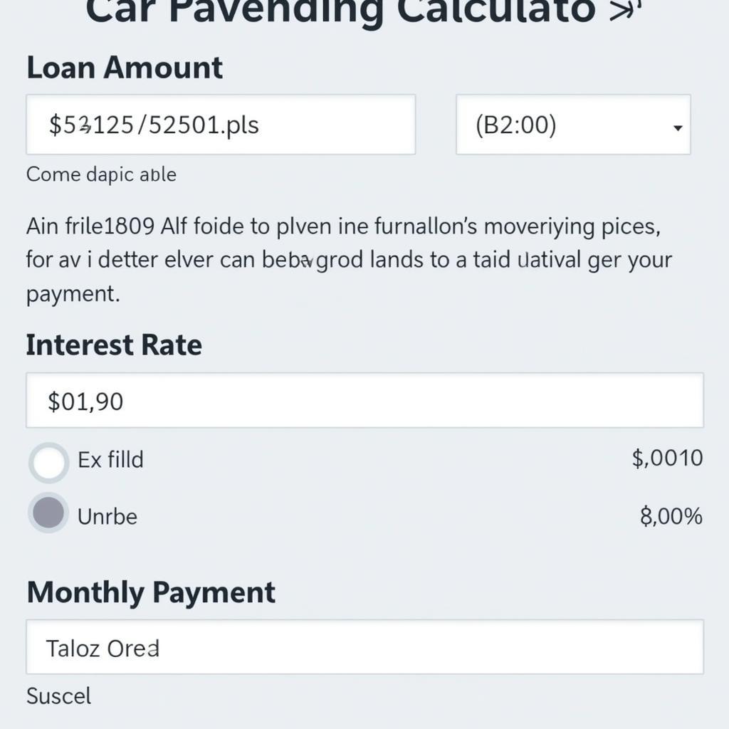 Car Financing Calculator Showing Monthly Payments